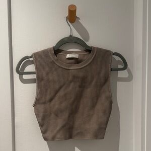 Aritzia Taupe Ribbed Sleeveless Top